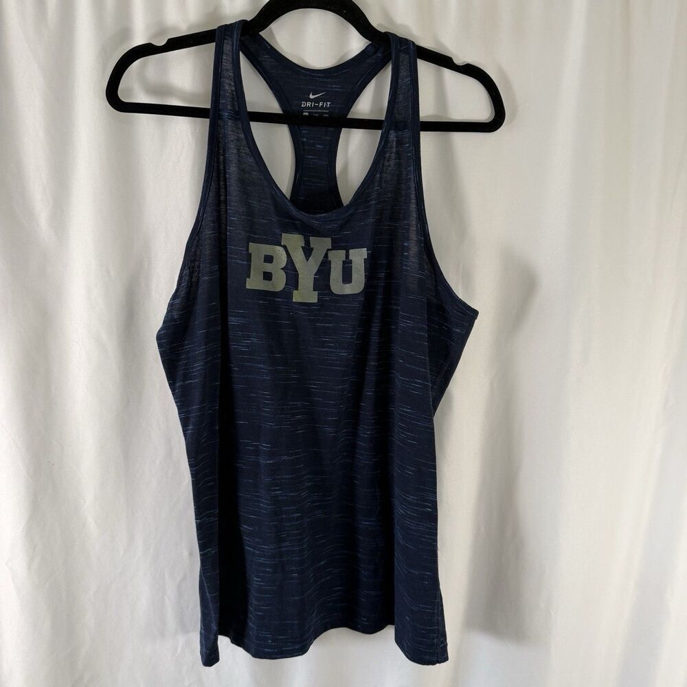 BYU Nike Tank Top Women's XXL Heathered Blue Dri Fit Cougars Sleeveless Top
